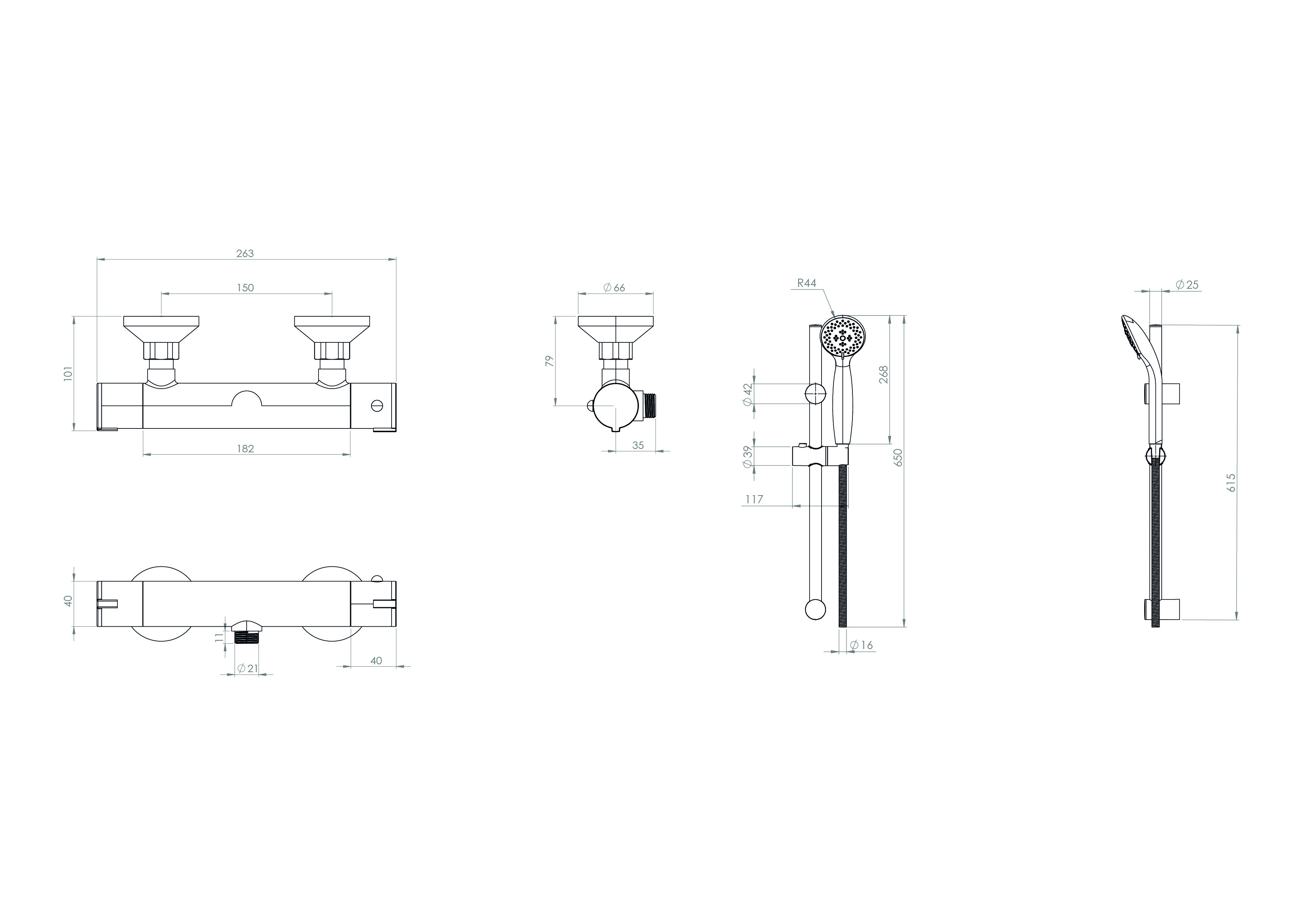 INTENT thermostatic shower mixer & slide rail kit Chrome
